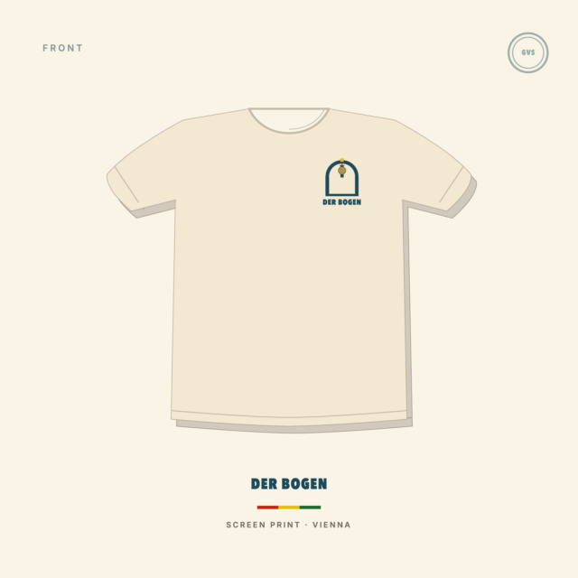 DER BOGEN t-shirt, natural sand, front, small GVS chest print